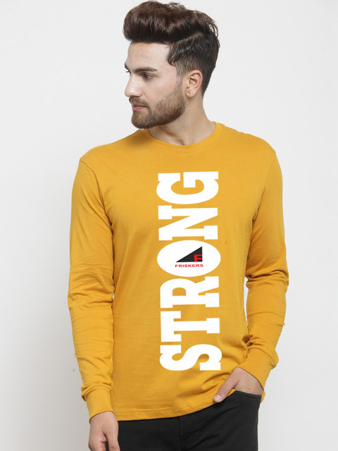 

Friskers Men Mustard Printed Round Neck T-shirt