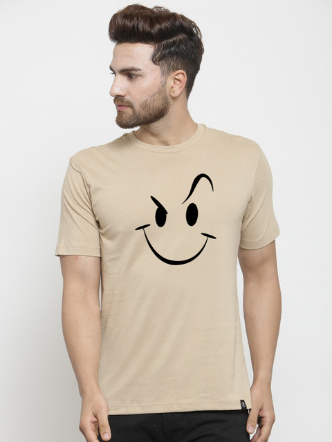 

Friskers Men Beige Printed Round Neck T-shirt