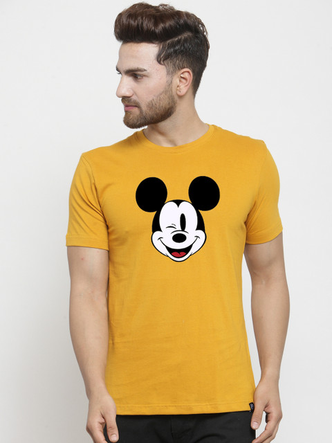 

Friskers Men Mustard Printed Round Neck T-shirt
