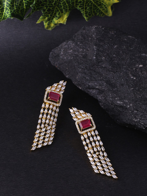 

Voylla Gold-Toned & White Brass-Plated Handcrafted Geometric Drop Earrings