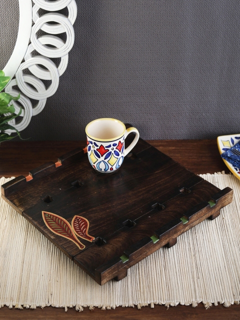 

VarEesha Brown Mango Wood Red Leaf Rectangular Serving Tray