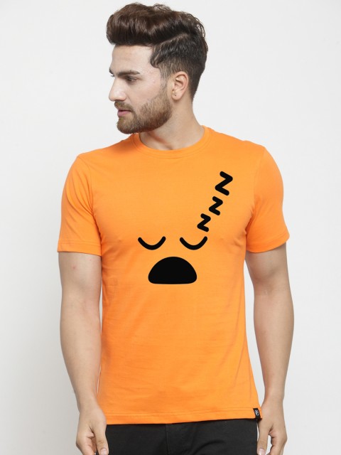 

Friskers Men Orange Printed Round Neck T-shirt