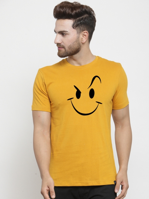 

Friskers Men Mustard Printed Round Neck T-shirt