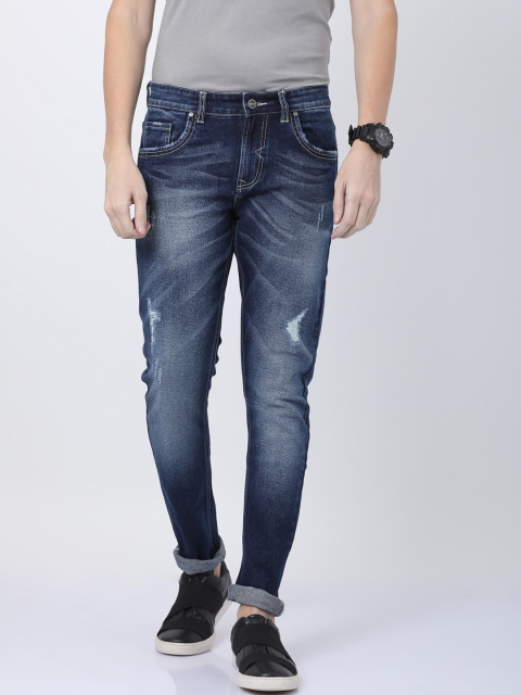 

STATLEY Men Navy Blue Regular Fit High-Rise Low Distress Stretchable Jeans