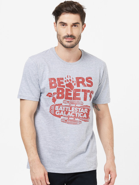 

Redwolf Men Grey Melange Printed Round Neck T-shirt