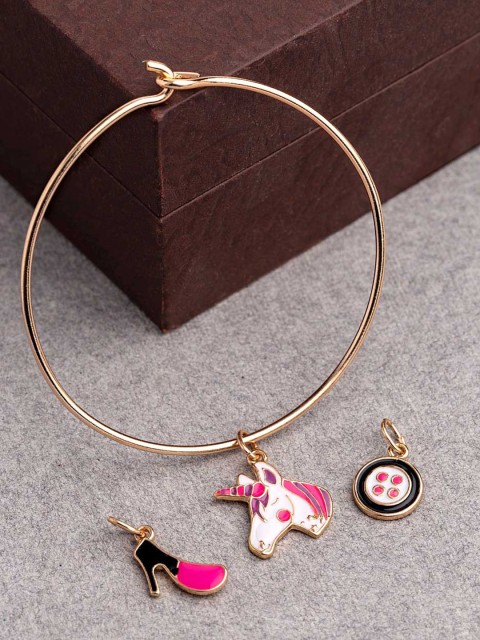 

Voylla Multicoloured Alloy Brass-Plated Handcrafted Charm Bracelet, Gold
