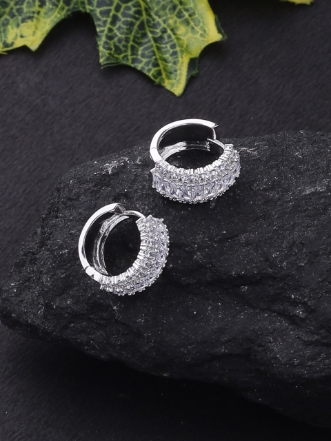 

Voylla White & Silver-Plated Handcrafted Circular Hoop Earrings