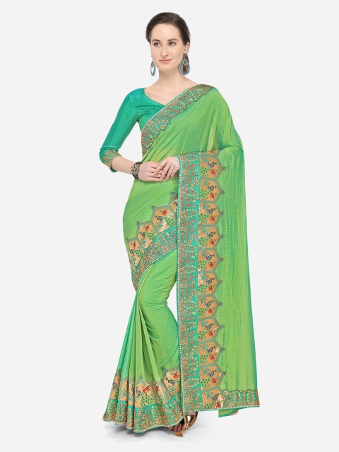 

Indian Women Green Embroidered Poly Georgette Saree