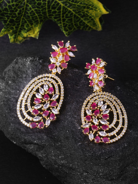 

Voylla Gold-Toned & White Brass-Plated Handcrafted Floral Drop Earrings