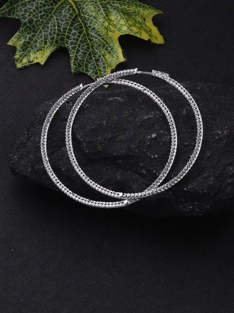 

Voylla White & Silver-Plated Handcrafted Circular Hoop Earrings