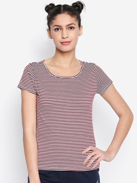 

Dreamz by Pantaloons Women Red Striped Round Neck T-shirt
