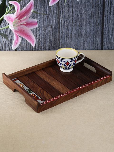 

VarEesha Brown Wooden Red Leaf Rectangular Serving Tray