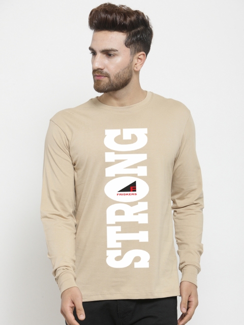 

Friskers Men Beige Printed Round Neck T-shirt