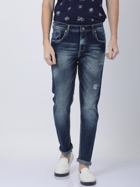 

STATLEY Men Navy Blue Skinny Fit Mid-Rise Low Distress Stretchable Jeans