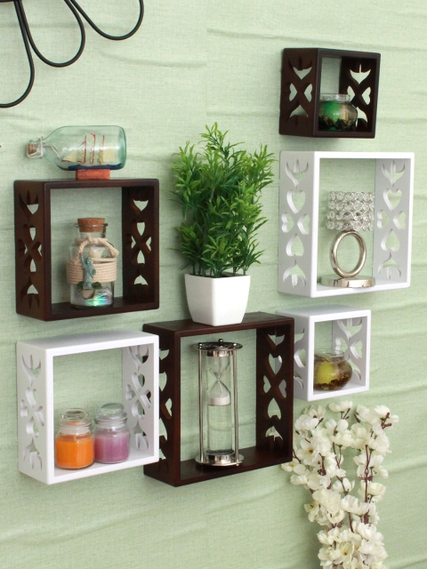 

Home Sparkle Brown & White Set of 6 MDF Basic Wall Shelves