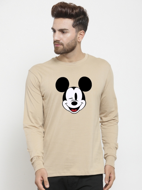 

Friskers Men Beige Mickey Mouse Printed Round Neck Slim Fit T-shirt