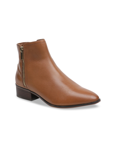 

ALDO Women Brown Solid Leather Heeled Boots