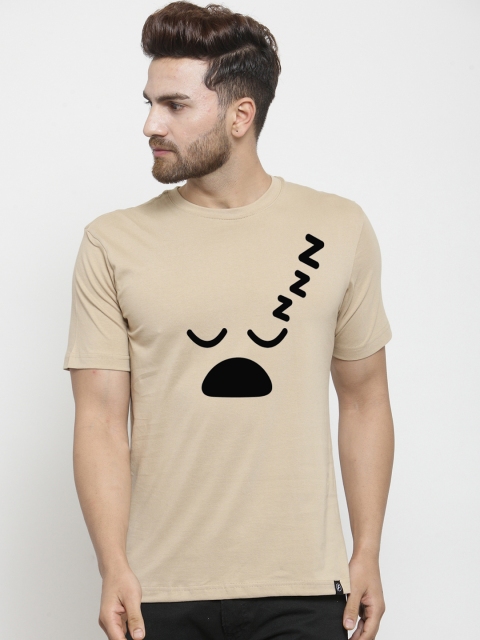 

Friskers Men Beige Printed Round Neck T-shirt