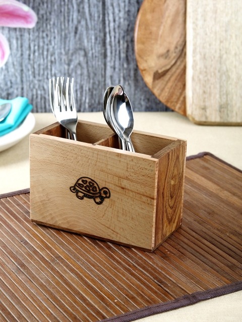 

VarEesha Brown Printed Dual Wood Divided Cutlery Organizer Box & Spoon Holder