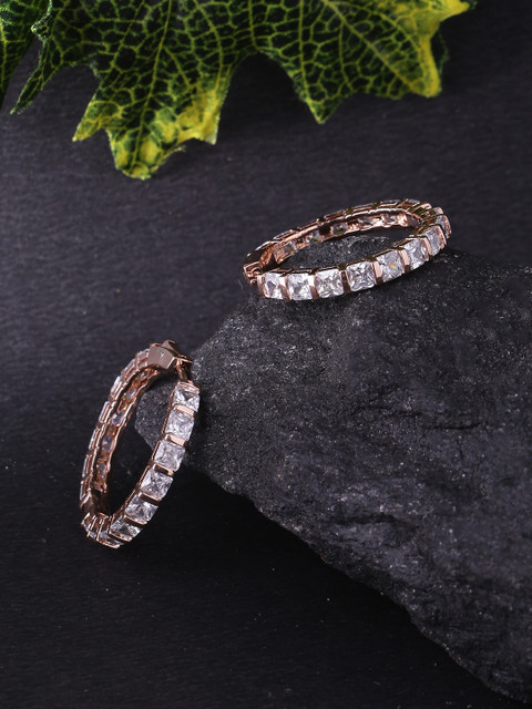

Voylla Rose Gold-Plated & White Handcrafted Circular Hoop Earrings
