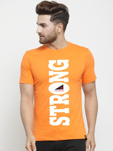 

Friskers Men Orange Printed Round Neck T-shirt