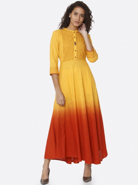 

RAISIN Women Yellow & Red Colourblocked Maxi Silk Dress