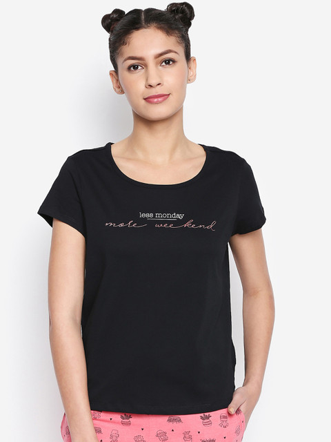 

Dreamz by Pantaloons Women Black Solid Round Neck T-shirt