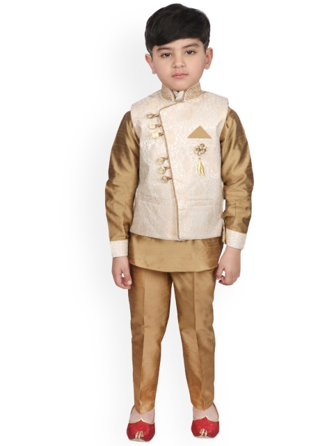 

SG YUVRAJ Boys Gold-Coloured Solid Kurta with Pyjamas
