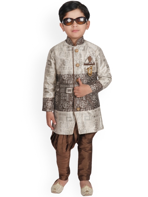 

SG YUVRAJ Boys Brown & Grey Sherwani with Pyjamas
