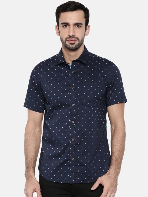 

IMYOUNG Men Navy Blue Slim Fit Printed Casual Shirt
