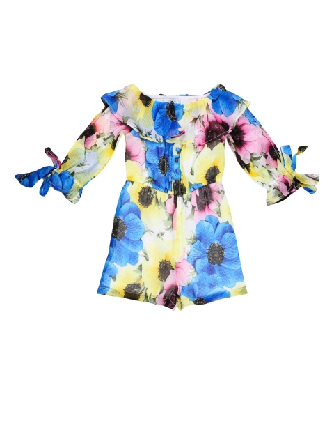 

One Friday Girls Blue & Yellow Printed Playsuit