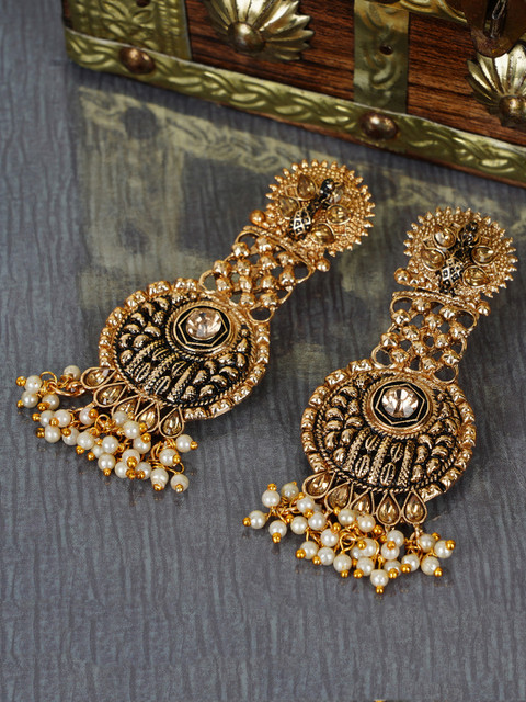 

Shining Diva Gold-Plated & Black Classic Drop Earrings