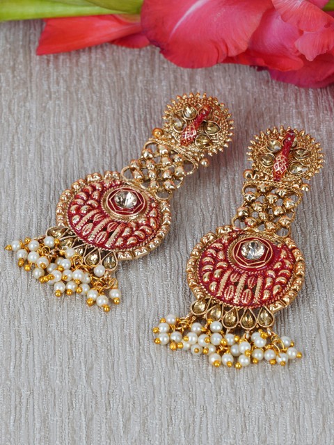

Shining Diva Gold-Toned & Red Classic Chandbalis