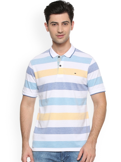 

Peter England Casuals Men White & Blue Striped Polo Collar T-shirt