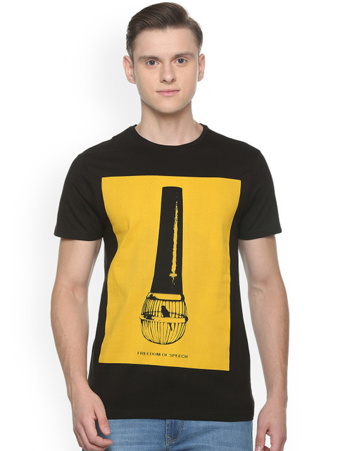 

People Men Black Printed Round Neck T-shirt