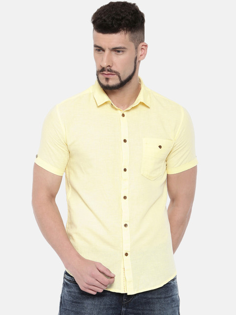 

IMYOUNG Men Yellow Slim Fit Solid Casual Shirt