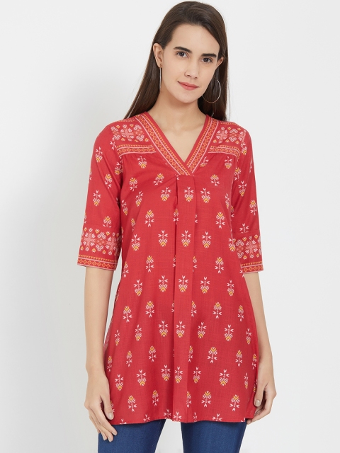 

Fusion Beats Red Printed Tunic