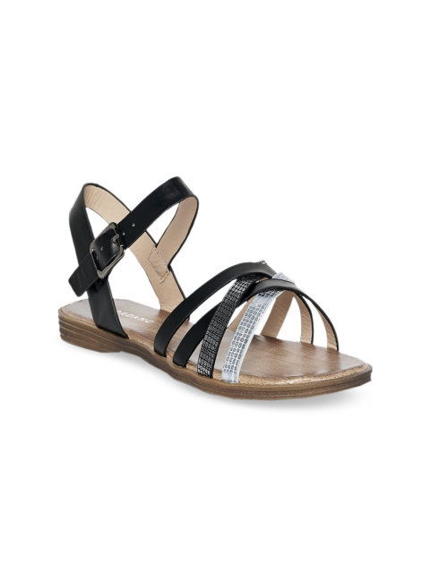 

GIORDANO Women Black Textured Open Toe Flats