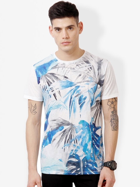 

gangster JEANS Men White Printed Round Neck T-shirt