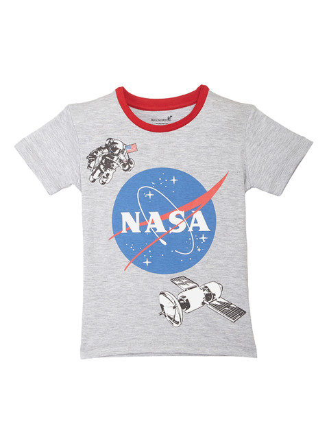 

Kids Ville Boys Blue Nasa Printed Round Neck Half Sleeve T-shirt, Grey