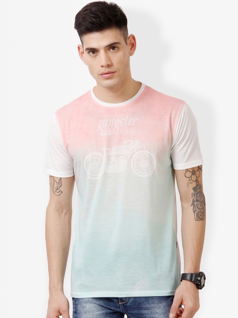 

gangster JEANS Men White Printed Round Neck T-shirt