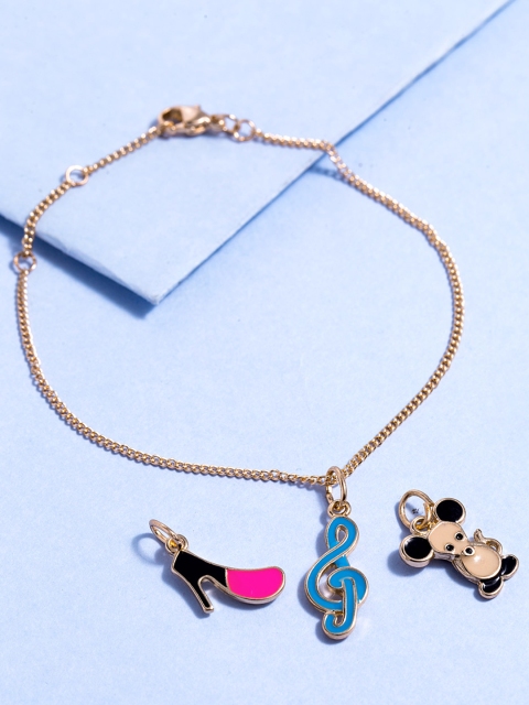 

Voylla Multicoloured Alloy Brass-Plated Handcrafted Charm Bracelet, Gold