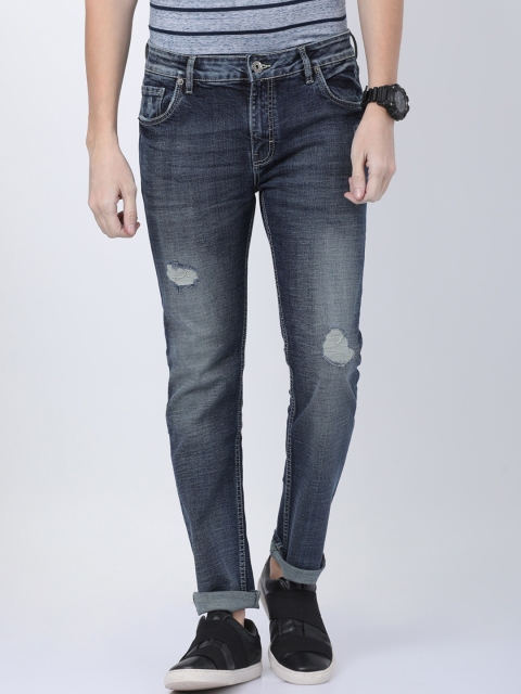 

STATLEY Men Navy Blue Relaxed Fit Mid-Rise Low Distress Stretchable Jeans