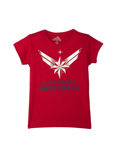 

Kids Ville Girls Black Captain Marvel Printed Round Neck Half Sleeve T-shirt, Red