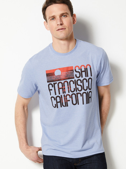 

Marks & Spencer Men Blue Printed Round Neck T-shirt