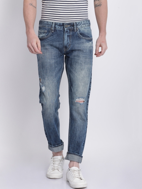 

STATLEY Men Navy Blue Regular Fit Mid-Rise Low Distress Jeans