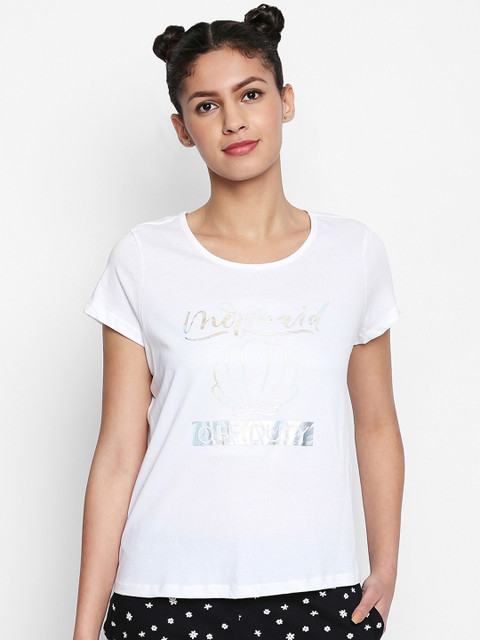 

Dreamz by Pantaloons Women White Printed Round Neck T-shirt