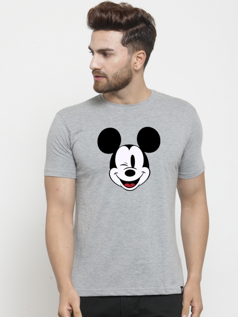 

Friskers Men Grey Mickey Mouse Printed Round Neck T-shirt