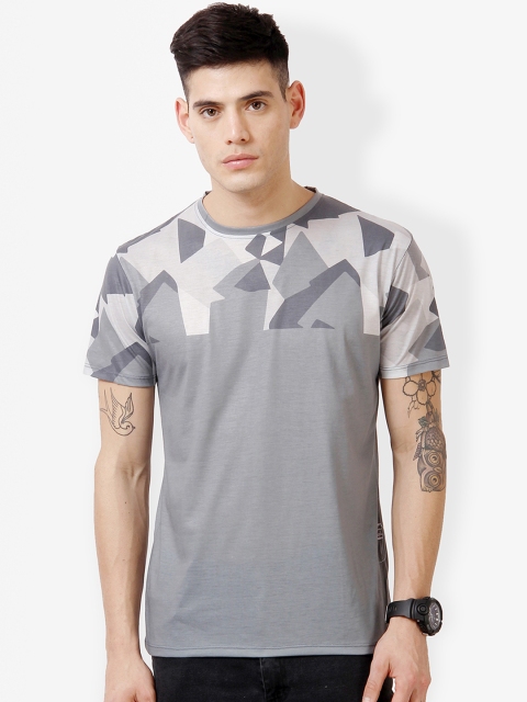 

gangster JEANS Men Grey Printed Round Neck T-shirt