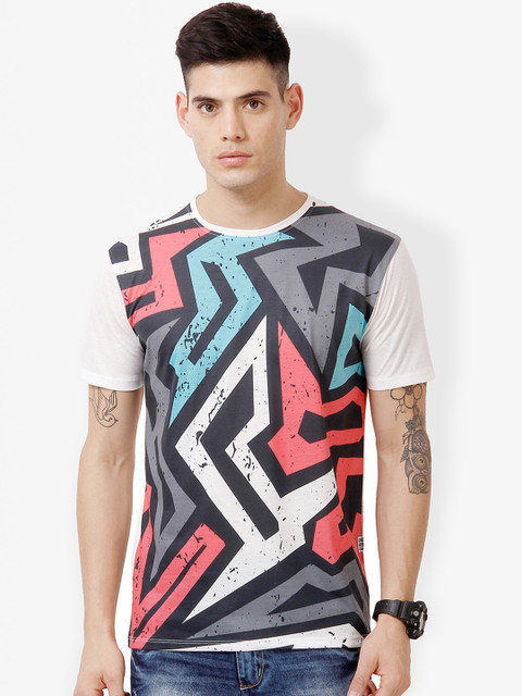 

gangster JEANS Men White Printed Round Neck T-shirt